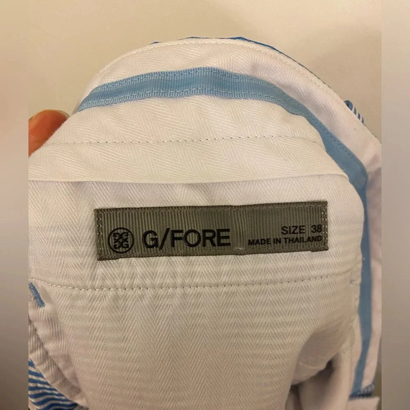 G/FORE Seersucker Golf Shorts Performance Stretch Blue & White Size 38 - Picture 4 of 6